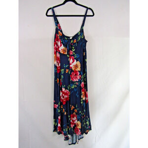 Emerald Blue Floral Maxi Dress sz 2X Flowy Boho Cottage Nautical Tropical Hawaii